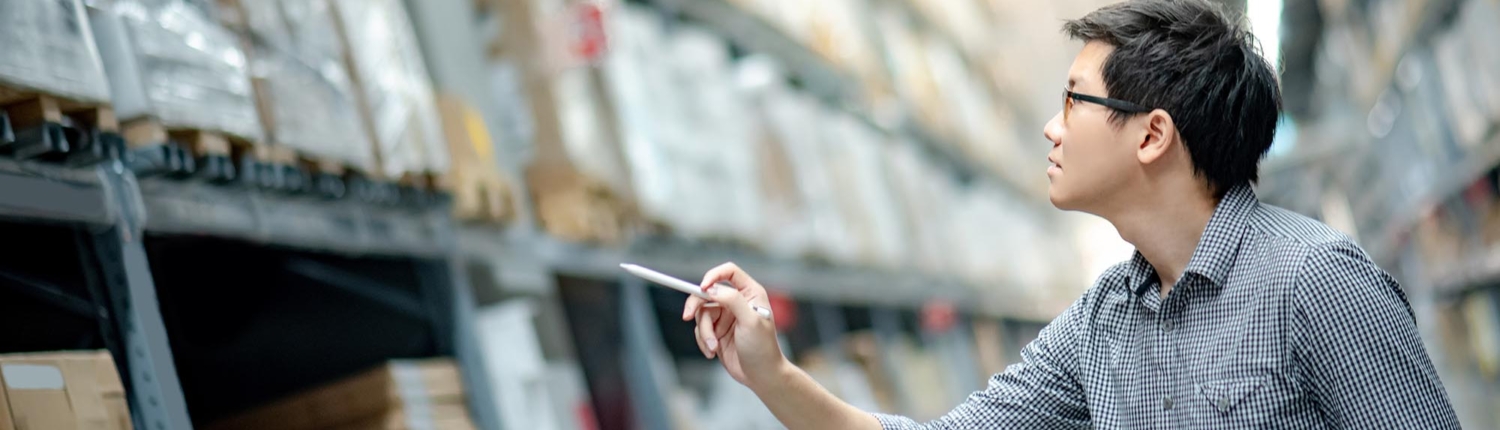 Employee managing inventory in warehouse