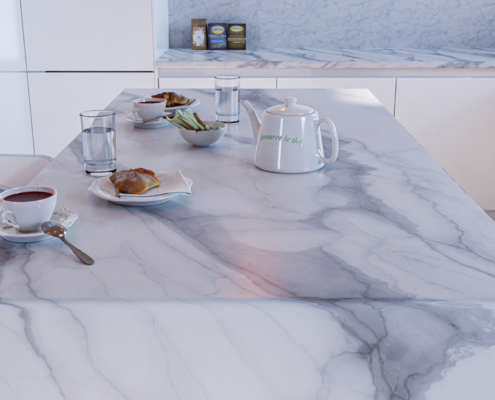 Kitchen natural marble. New granite